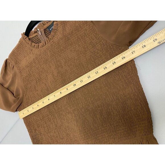 Miou Muse Brown Smocked Top Womens size Large Long Sleeve Boho Capsule Peasant - Picture 10 of 11